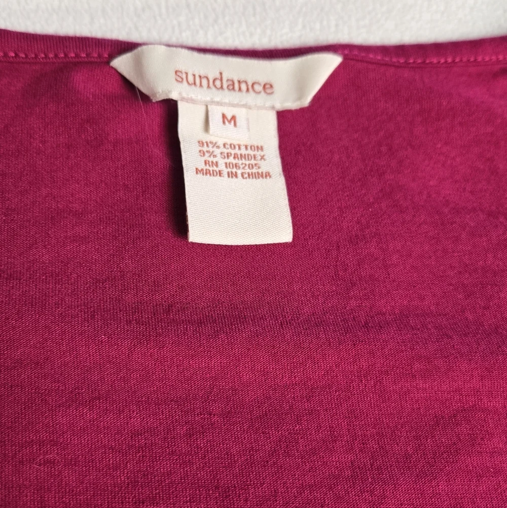 Sundance Vanessa Long Sleeve Ruched Wrap Magenta V-neck Line Top, Size M - Picture 6 of 6